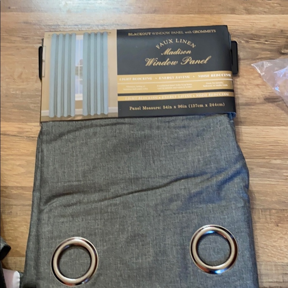 2 NWT charcoal grey window curtains